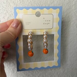 NWT A New Day Target Pearl & Gold Earrings with Orange Charms